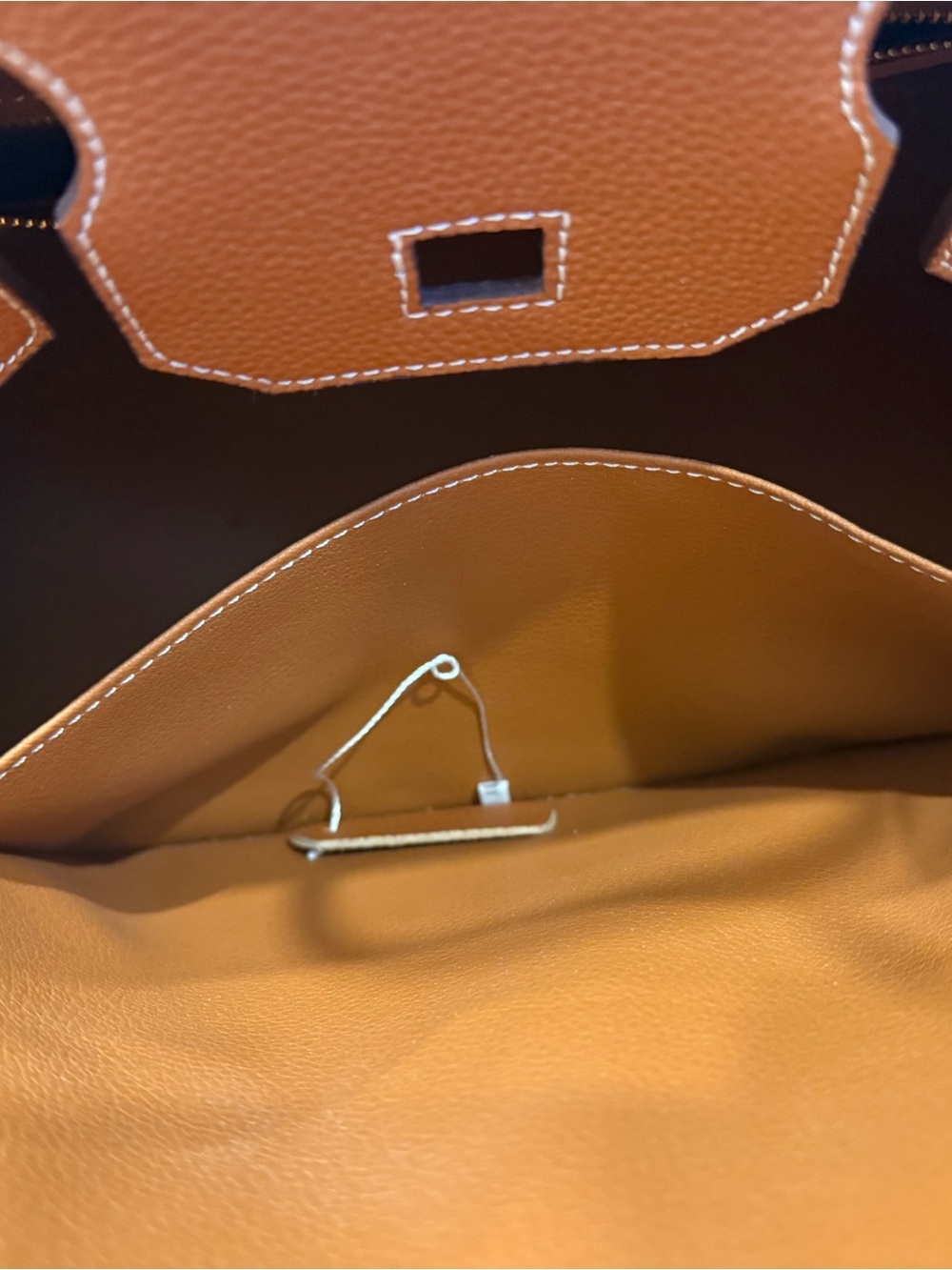 Cognac Brown Genuine Leather Structured Top Handle Tote Bag - Picture 9 of 13